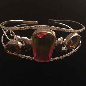 BI-COLOR TOURMALINE GEMSTONE 925 SILVER BRACELET